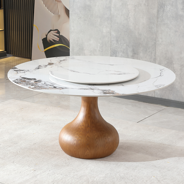 Modern Marble Dining Table, 59" Round Sintered Stone Table for Dining Room, Kitchen, Dinette, Compact Space With Lazy Susan(Table Only) -LTL Item