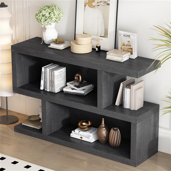 Retro Console Table with Symmetrical 2-Tier Open Shelf for Entryway and Living Room (Black)