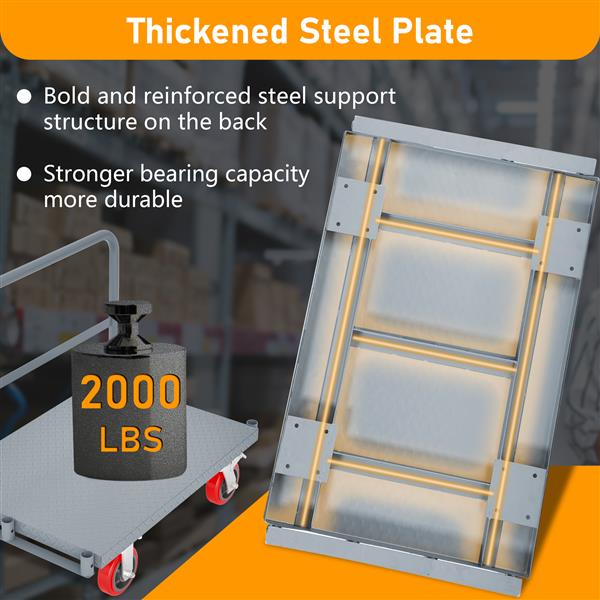 Steel Panel Truck, Heavy Duty Drywall Cart Lumber Cart Platform Truck Flat Cart, 2000lbs, 6" Swivel Brake Casters, with 3 Side Handrails (36" x 24")