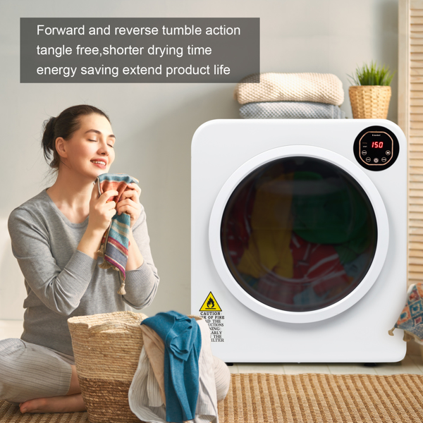 Electric Compact Laundry Clothes Dryer, 13.2Ibs 6kg Tumble Dryer with Stainless Steel Tub, Easy Control Panel with LED display for Variety Drying Mode, Portable Dryer for Apartments, Home, Dorm, White