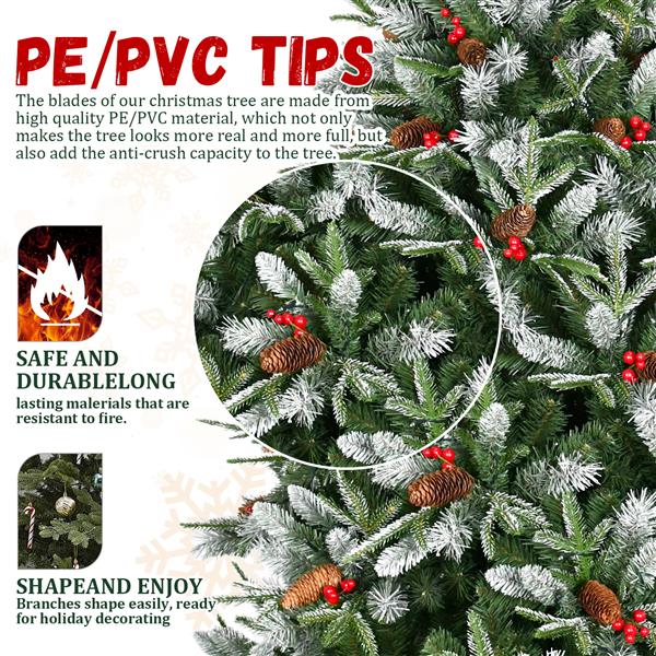 8ft PE/PVC Spray White Christmas Tree with 2850 PE&PVC Mixed Branch Tips, Hinged Premium Fake Xmas Trees, Hinged Branch & Foldable Base, Green