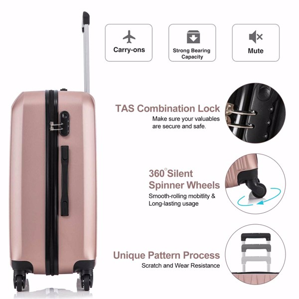 5 Piece Set Luggage Sets Suitcase ABS Hardshell Lightweight Spinner Wheels (16/20/24/28 inch) 