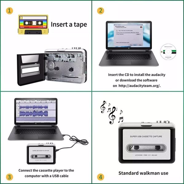 Portable Cassette Player Converter Recorder Convert Walkman Tapes to Digital MP3