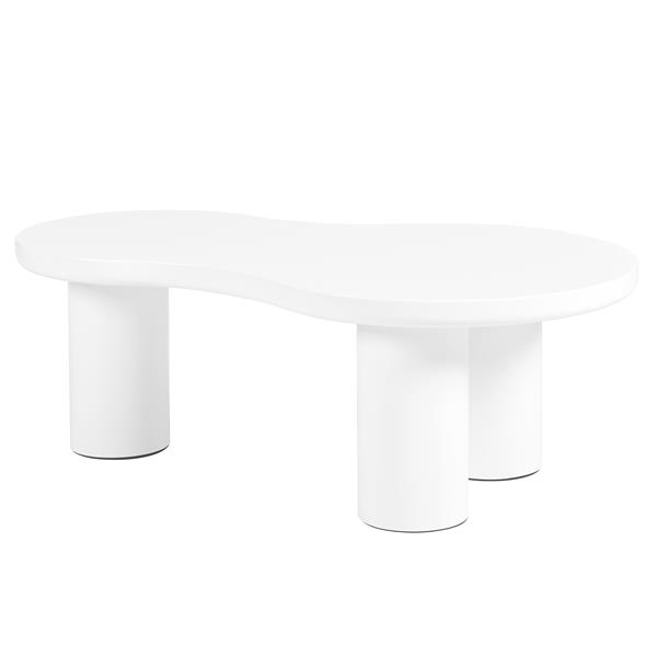 Easy Assembly Nesting Coffee Table Set of 2, Cream Style Cloud Coffee Table with Round Small Side Table,  Irregular Center Table with Thick Legs for Living Room, White, 39.3''x 13.7'',Φ15.7''