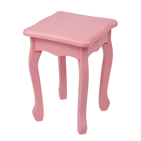 Children's Wooden Dressing Table Three-Sided Folding Mirror Dressing Table Chair Single Drawer Pink Crown Style