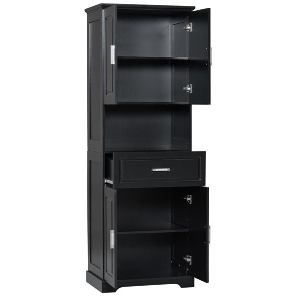 Tall Bathroom Cabinet with Four Doors, Large Storage Space Open Shelve, Upper Storage Cabinet, Black