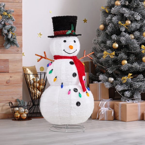 4ft 100LED 20 Lanterns Cashmere Fabric Retractable Snowman Garden Snowman Decoration 