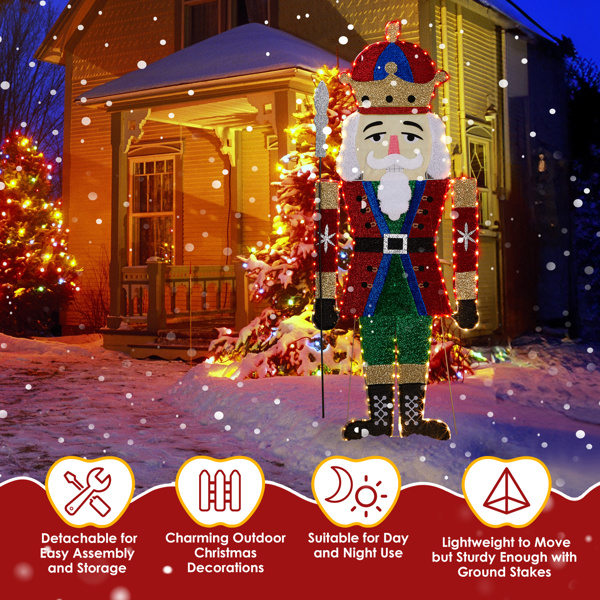 Lighted Nutcracker Christmas Yard Decorations, Pre-lit 2D Nutcracker Soldier with 162 LED Warm White Lights and Stakes for Xmas Outdoor Holiday Indoor Decor Lighted Holiday Displays