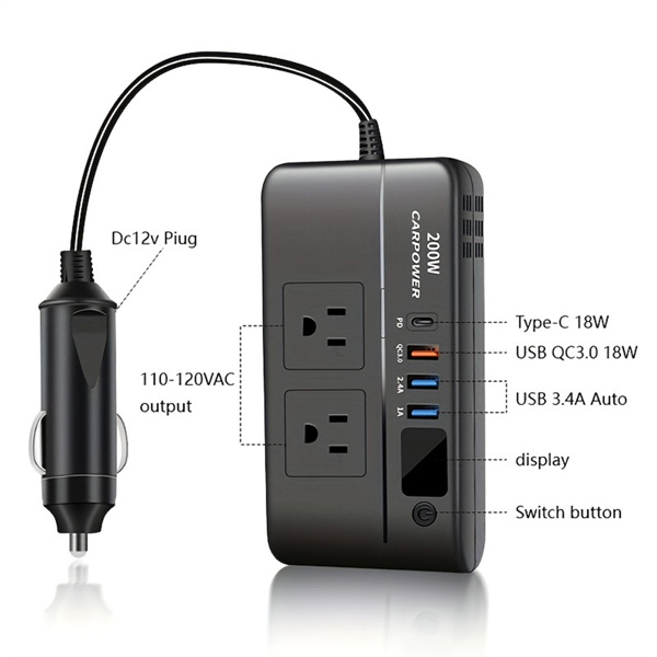 Multi Bulton Socket Car Inverter Mulifunctional Car Power Converter Socket -12V To 220V