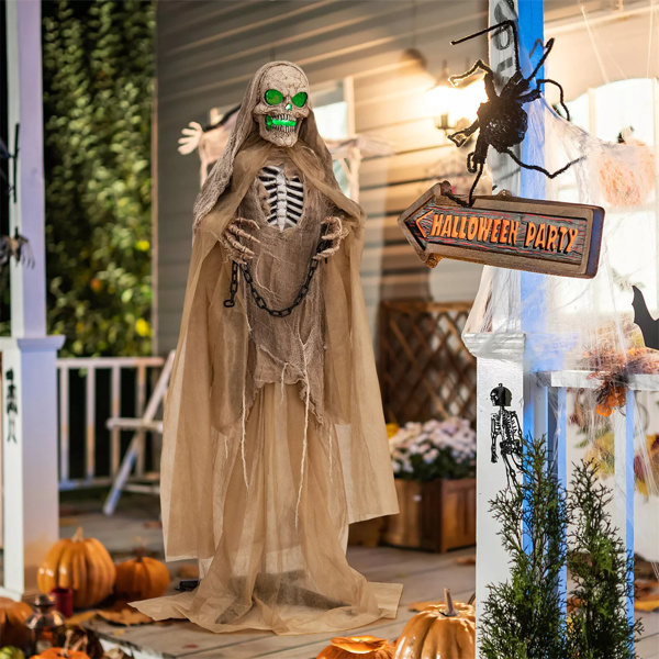 Decorate an outdoor skeleton for Halloween