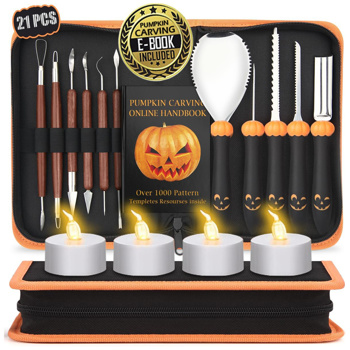 21 PCS Pumpkin Carving Kit with Professional Detail Sculpting Tools, Heavy Duty Stainless Steel Knife Set with Carrying Case for Halloween Decoration