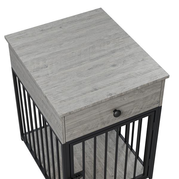 Dog Crate Furniture, Dog House, Decorative Dog Kennel with Drawer, Indoor Pet Crate End Table for Small Dog, Iron-Tube Dog Cage, Chew-Proof