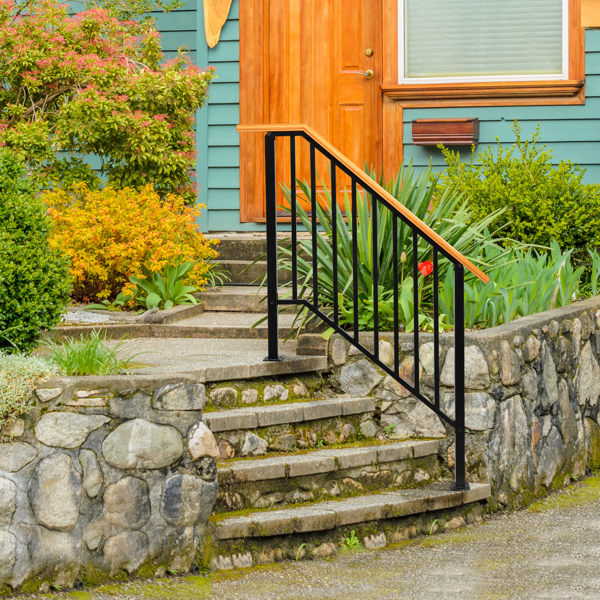  Matte Black Outdoor 3 Level Iron Handrail