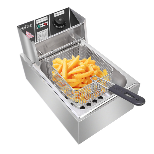 【Old Code：63547397】EH81 2500W MAX 110V 6.3QT/6L Stainless Steel Single Cylinder Electric Fryer US Plug