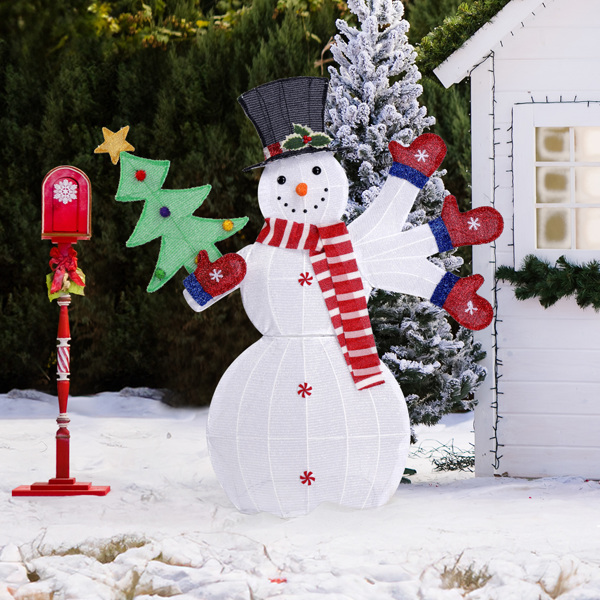 Lighted Snowman Christmas Yard Decorations, Pre-lit 2D Snowman Waving Hands with 170 LED Warm White Lights and Stakes for Xmas Outdoor Holiday Indoor Decor Lighted Holiday Displays