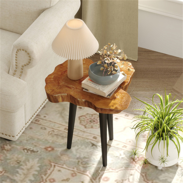 Brown Irregular Solid Teak Wood End Table