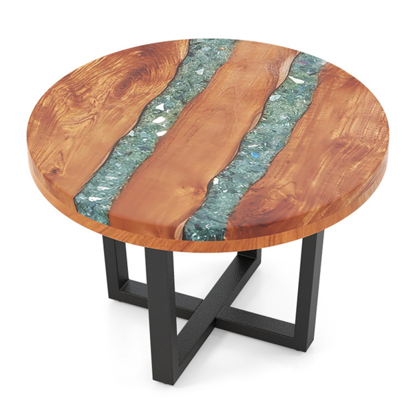 24-inch side table, round end table with epoxy top