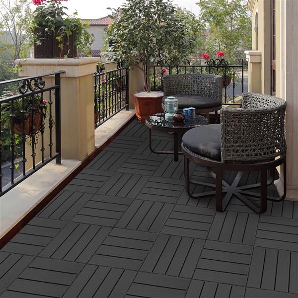 Plastic Interlocking Deck Tiles, 11.8"x11.8"(Pack of 44), Patio Flooring Outdoor Waterproof All Weather Use for Garden Poolside Front/Back Yard, Light gray