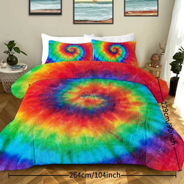 Tie Dye Comforter Set Full Size Rainbow Bedding for Girls 3 Piece Boho Colorful Fluffy Quilt Set for Teen Kids 3pc Tie Dye Bedspreads (Orange Blue Green) （Maybe Shipment from FBA）