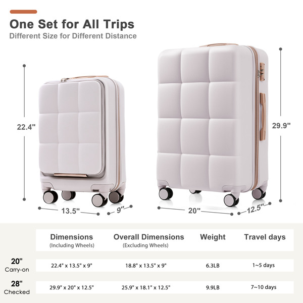 3-Piece Luggage Set with 20" Front-Opening Carry-On, 28" Expandable Suitcase, and Expandable Travel Bag, light grey