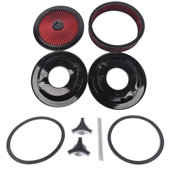 14" x 3" Red Air Cleaner Kit Recessed Black Trim for Carburetor with 5 1/8" Neck