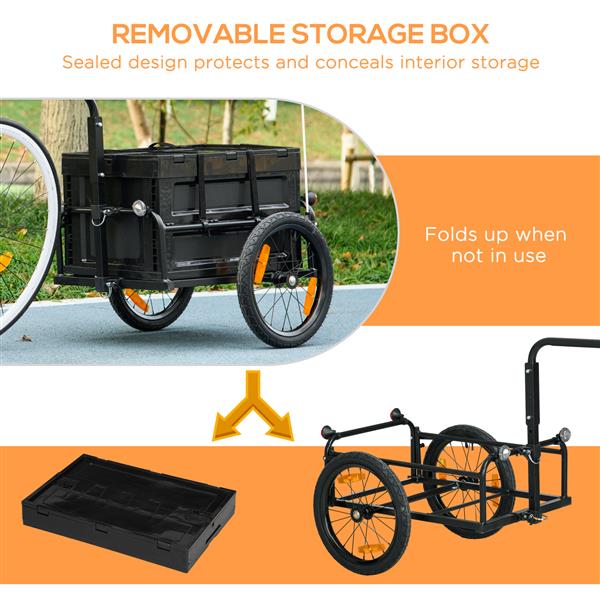 Bike Cargo Trailer, Bicycle Trailer Wagon Cart with Removable Storage Box, Quick Release 16" Wheels and Safe Reflectors, No Bottom