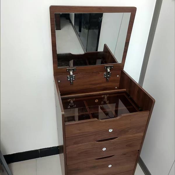 (Walnut) 3 in 1 Vanity Desk with Plip Top Mirror,Small Make Up Vanity Set with Visible Glass Desktop,Compact Makeup Vanity with 3 Drawers,Cushioned Tool,Dressing Table for Bedroom