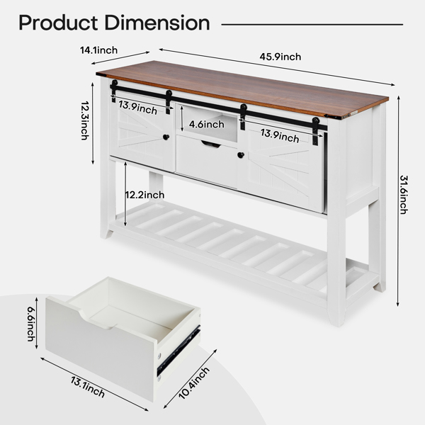 Eingangstisch mit Schiebetüren, 116x35x80 cm Konsolentisch im Landhausstil mit Lagerregal, rustikaler Sofatisch hinter der Couch für Flur, Eingang, Wohnzimmer, Foyer(Walnuss)