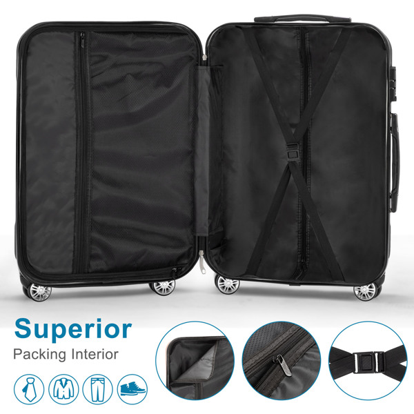 4 Piece Luggage Sets, 16/20/24/28" ABS Durable Suitcase Sets Double Wheels TSA Lock, Black