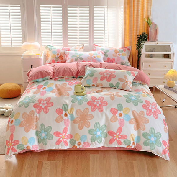 3 Piece Spring Pink Floral Duvet Cover Set for Women Adults Home Bedroom Pink Flowers Bedding Set With 2 Pillowcases Queen Size