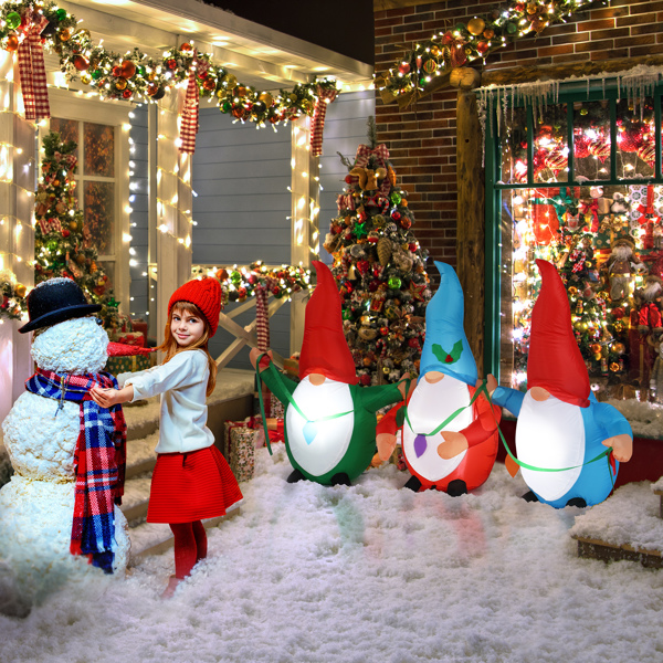 6.6 FT Lighted Christmas Inflatable Decoration, Inflatable Three Christmas Gnomes Elves, Funny Blow Up Yard Decorations with Built-in LED Lights for Holiday Party Front Yard Lawn Garden Decor