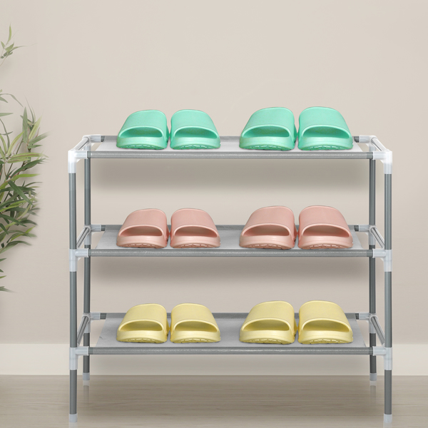 Simple Assembly 3 Tiers Non-woven Fabric Shoe Rack Gray