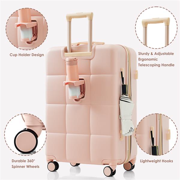 Luggage Sets 4 Piece, 20-inch with USB Port, Expandable ABS Durable Suitcase with Travel Bag,  Cup Holder, ABS Hard Shell Luggage with Spinner Wheels, pink