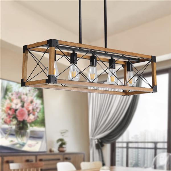 5-Light Retro Farmhouse Chandelier For Kitchen, Living room, Dining room Walnut(No Bulbs)