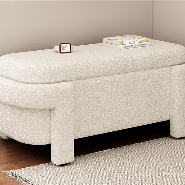 Modern Storage Ottoman Bench, Large Storage Space for the Living Room, Entryway and Bedroom,White Fluffy ( 48''x21.5''x17'' )