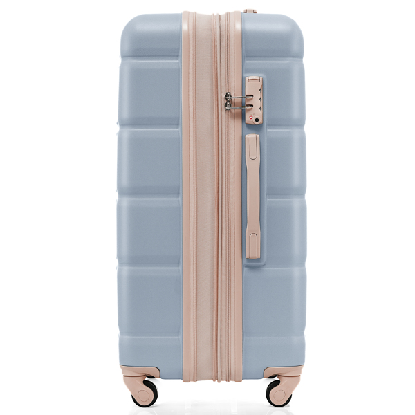 Luggage Set of 3, 20-inch with USB Port, Airline Certified Carry-on Luggage with Cup Holder, ABS Hard Shell Luggage with Spinner Wheels, light blue and golden