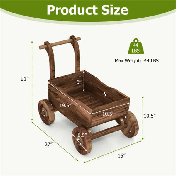 27" Decorative Wooden Wagon Cart with Handle Wheels 