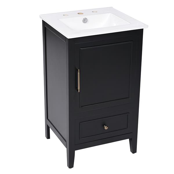 20" Bathroom Vanity with Sink, Bathroom Cabinet with Two Doors, Door Shelf Storage and Adiustable Foot Pads, A Drawer, Black