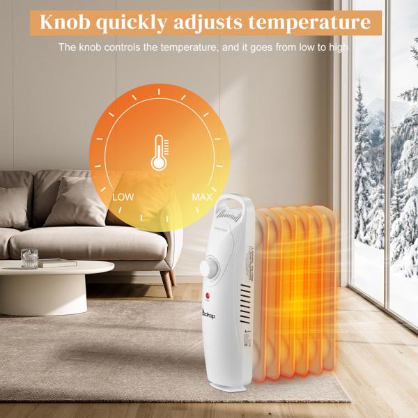 ZOKOP Oil Filled Radiator Heater, 600W Portable Electric Space Heater with Adjustable Thermostat, Overheat and Tip-Over Protection, for Indoor Bedroom Office Home, White