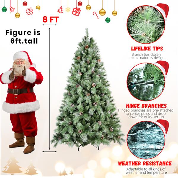 9FT Scotch Pine Christmas Tree, Premium Frosted Pre-Decorated Artificial Holiday Decor w/ 2,518 Branch Tips, Xmas Trees for Holiday Party Decoration