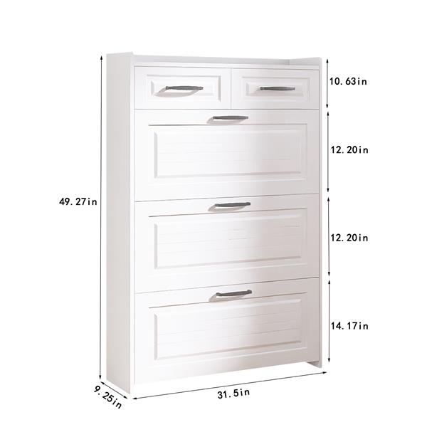 1250 White color shoe cabinet  with 3 doors 2 drawers,PVC door with shape ,large space for storage