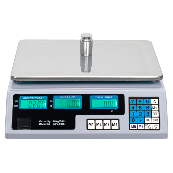 【Old code:42353336】ACS-30 40kg/5g Digital Price Computing Scale for Vegetable UK Plug Silver & White