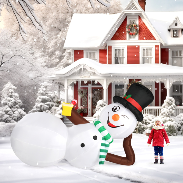 9.8 FT Lighted Christmas Inflatable Decoration, Large Inflatable Lying Snowman, Funny Blow Up Yard Decorations with Built-in LED Lights for Holiday Party Front Yard Lawn Garden Decor