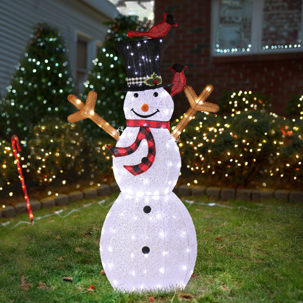 Lighted Snowman Christmas Yard Decorations, Pre-lit Snowman and Birds with 170 LED White Lights and Stakes for Xmas Outdoor Holiday Indoor Decor Lighted Holiday Displays