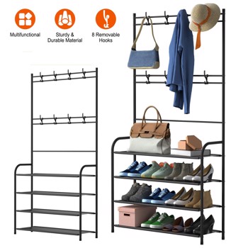 Entryway Coat Hat <b style=\\'color:red\\'>Rack</b> <b style=\\'color:red\\'>Shoe</b> Storage Shelf 4 Tier <b style=\\'color:red\\'>Shoe</b> <b style=\\'color:red\\'>Rack</b> Freestanding Hall Tree Garment Hanger