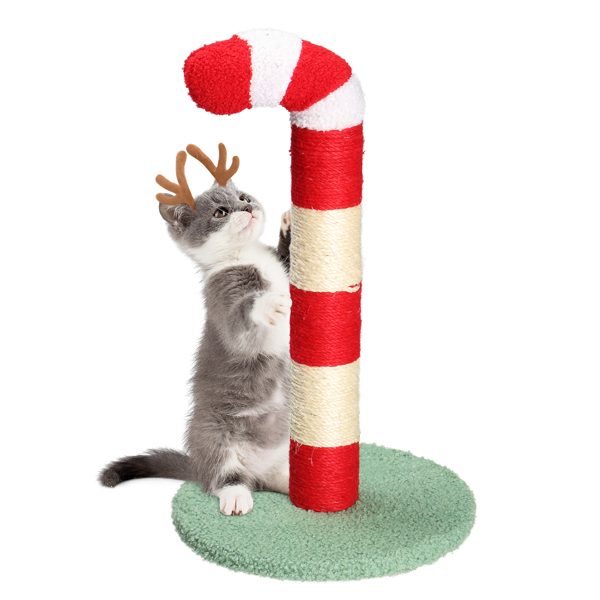 Christmas Cat Scratching Post, Cute Candy Cane Cat Scratcher with Sisal Scratching Post & Soft Plushy Covering for Indoor Cats