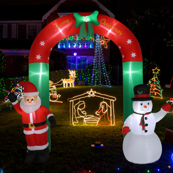 8ft with Santa Snowman 7 Lights Inflatable Festive Arch Decoration