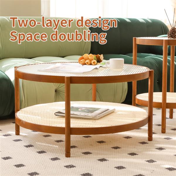 2-Piece Modern Farmhouse Living Room Coffee Table Set, Stylish and Elegant Nesting Round Wooden Table,Side End table set for Living Room,Bedroom