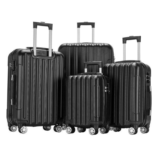 4 Piece Luggage Sets, 16/20/24/28" ABS Durable Suitcase Sets Double Wheels TSA Lock, Black