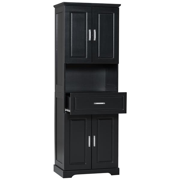 Tall Bathroom Cabinet with Four Doors, Large Storage Space Open Shelve, Upper Storage Cabinet, Black